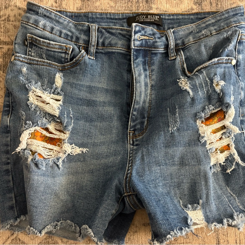 Judy Blue Ripped Blue Denim Shorts